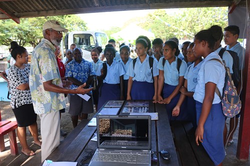 Don Boykin of Pacific Architects talking about his business to students of Betikama Adventist College.
